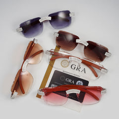 GL Hip-Hop Rimless Sunglasses VVS Moissanite Inlay Bridge & Multicolor Lenses Wooden Arms