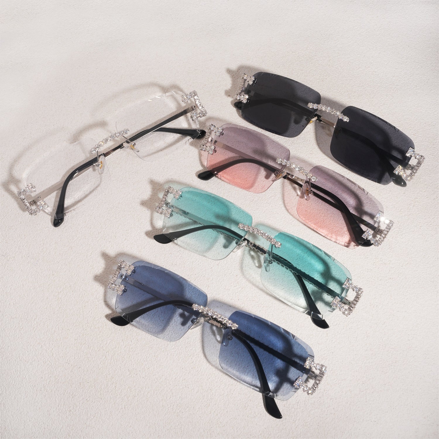 GL Hip-Hop Rimless Sunglasses VVS Moissanite Inlay Metal Arms & Multicolor Lenses