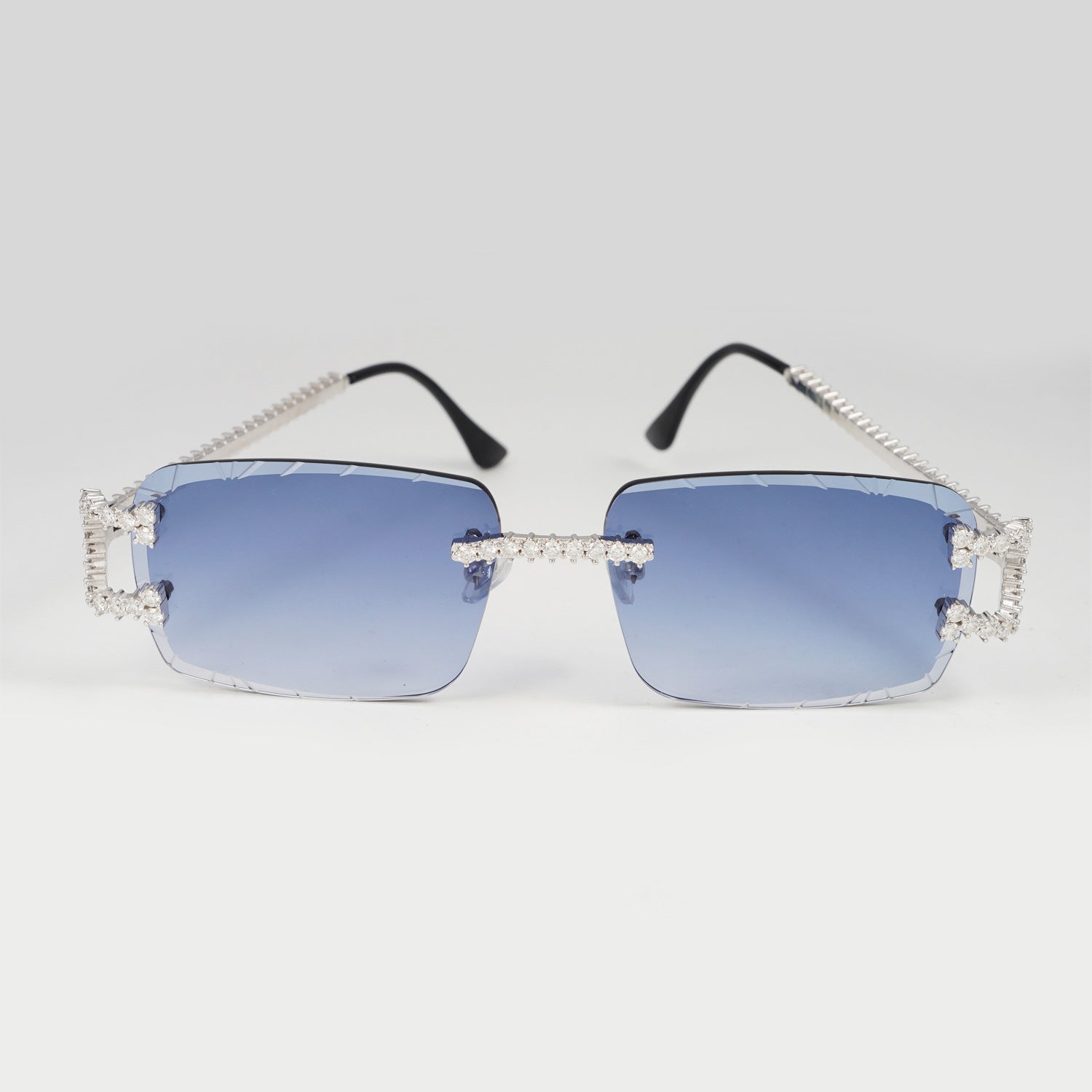 GL Hip-Hop Rimless Sunglasses VVS Moissanite Inlay Metal Arms & Multicolor Lenses