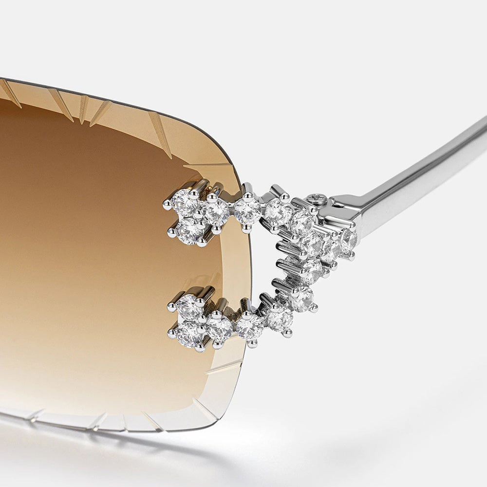 GL Hip-Hop Rimless Sunglasses VVS Moissanite Inlay Metal Arms & Multicolor Lenses