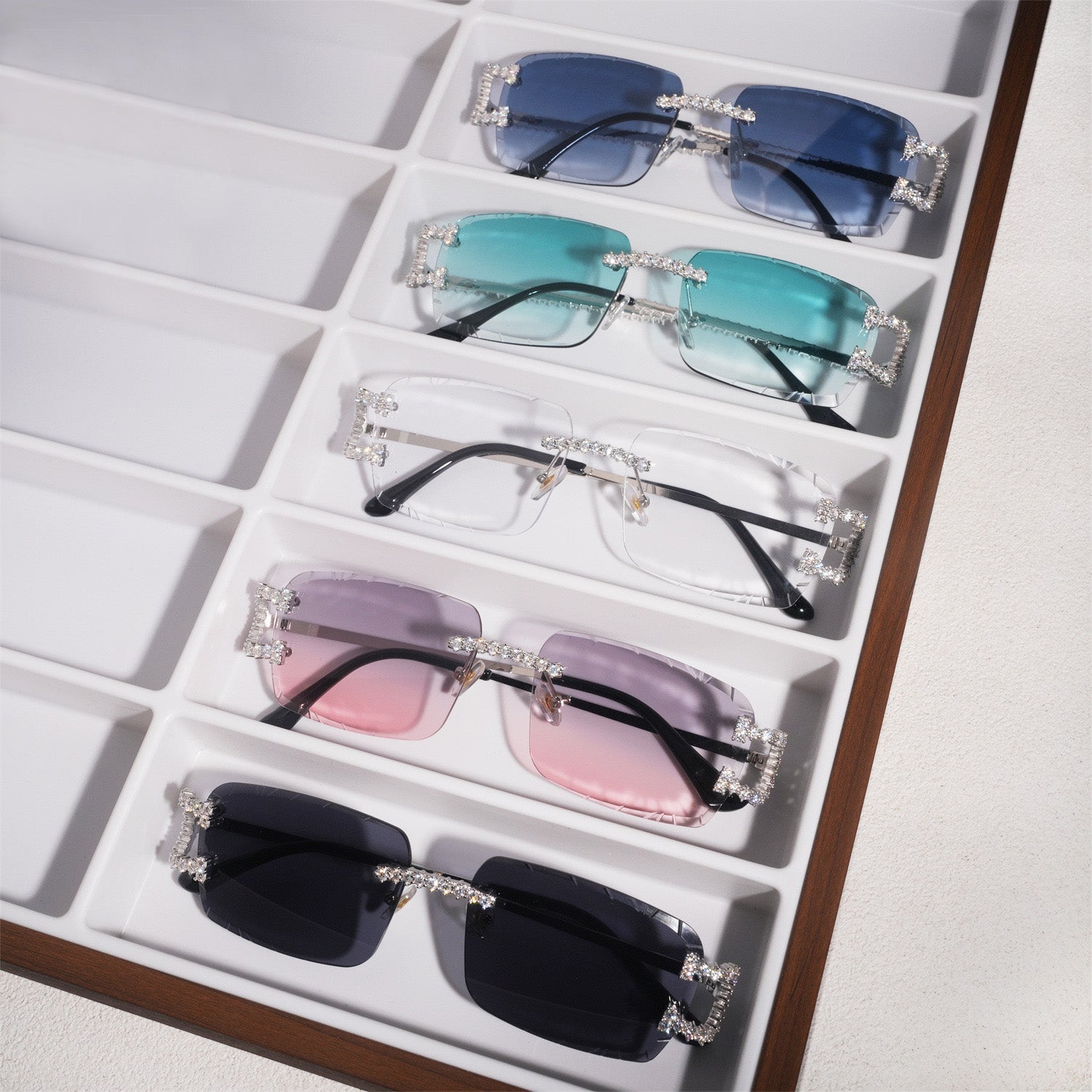 GL Hip-Hop Rimless Sunglasses VVS Moissanite Inlay Metal Arms & Multicolor Lenses