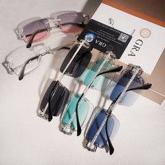 GL Hip-Hop Rimless Sunglasses VVS Moissanite Inlay Metal Arms & Multicolor Lenses