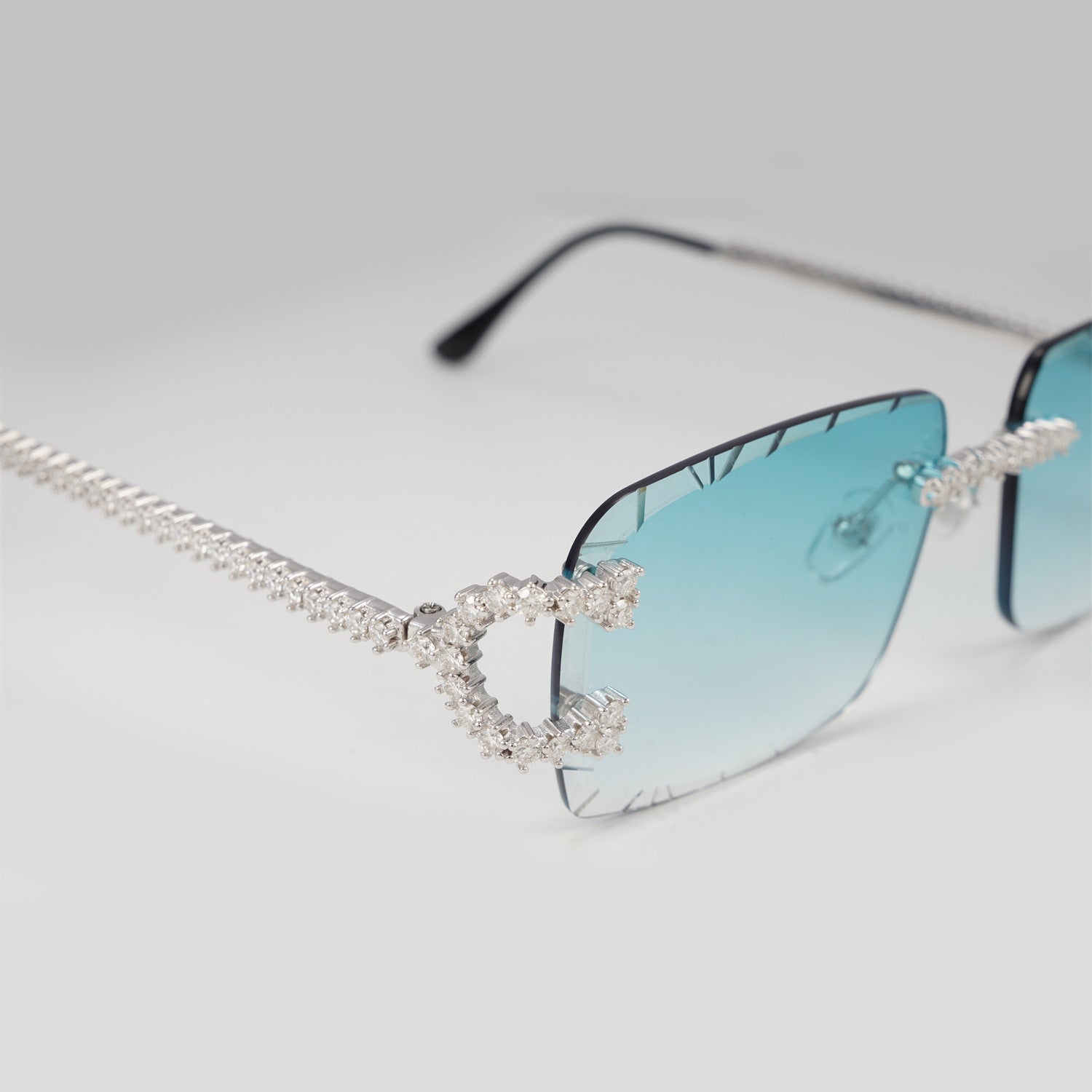 GL Hip-Hop Rimless Sunglasses VVS Moissanite Inlay Metal Arms & Multicolor Lenses