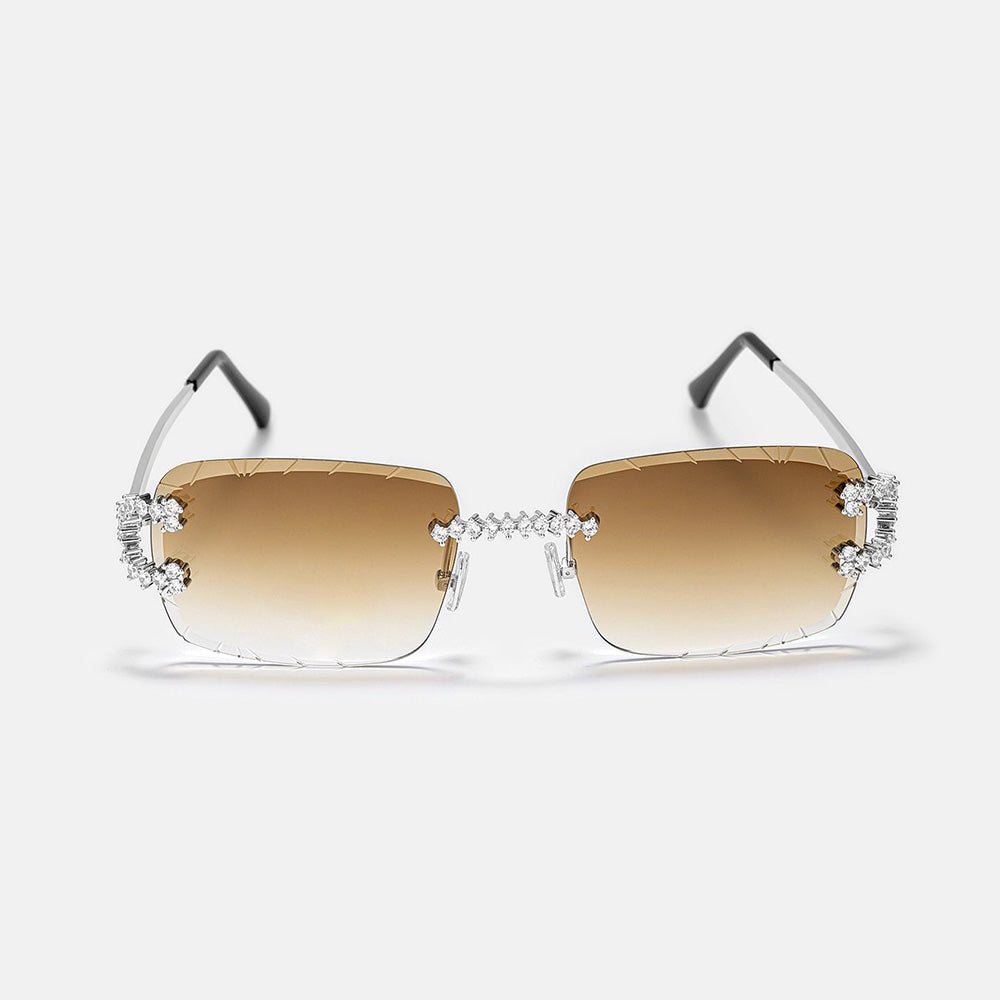 GL Hip-Hop Rimless Sunglasses VVS Moissanite Inlay Metal Arms & Multicolor Lenses