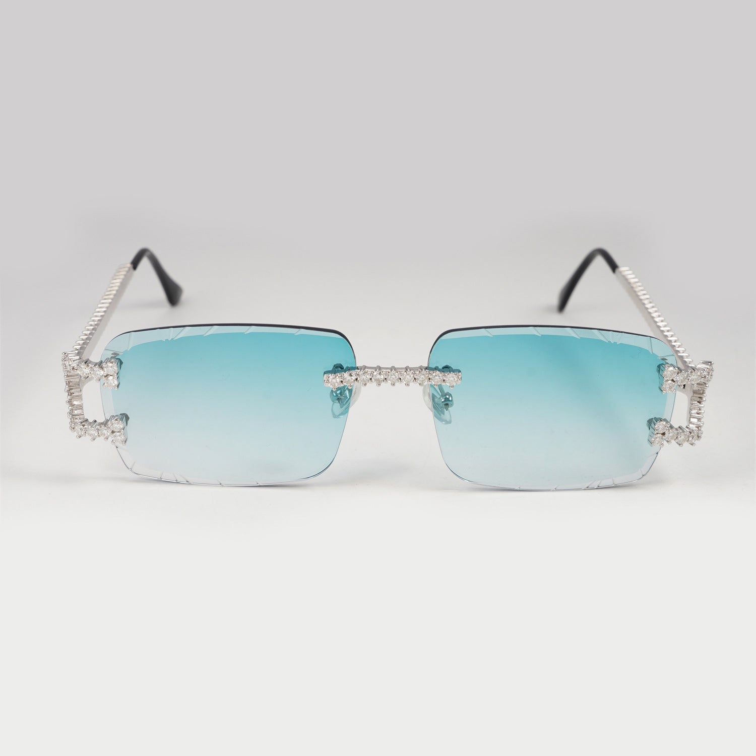 GL Hip-Hop Rimless Sunglasses VVS Moissanite Inlay Metal Arms & Multicolor Lenses