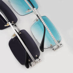 GL Hip-Hop Rimless Sunglasses VVS Moissanite Inlay Metal Arms & Multicolor Lenses