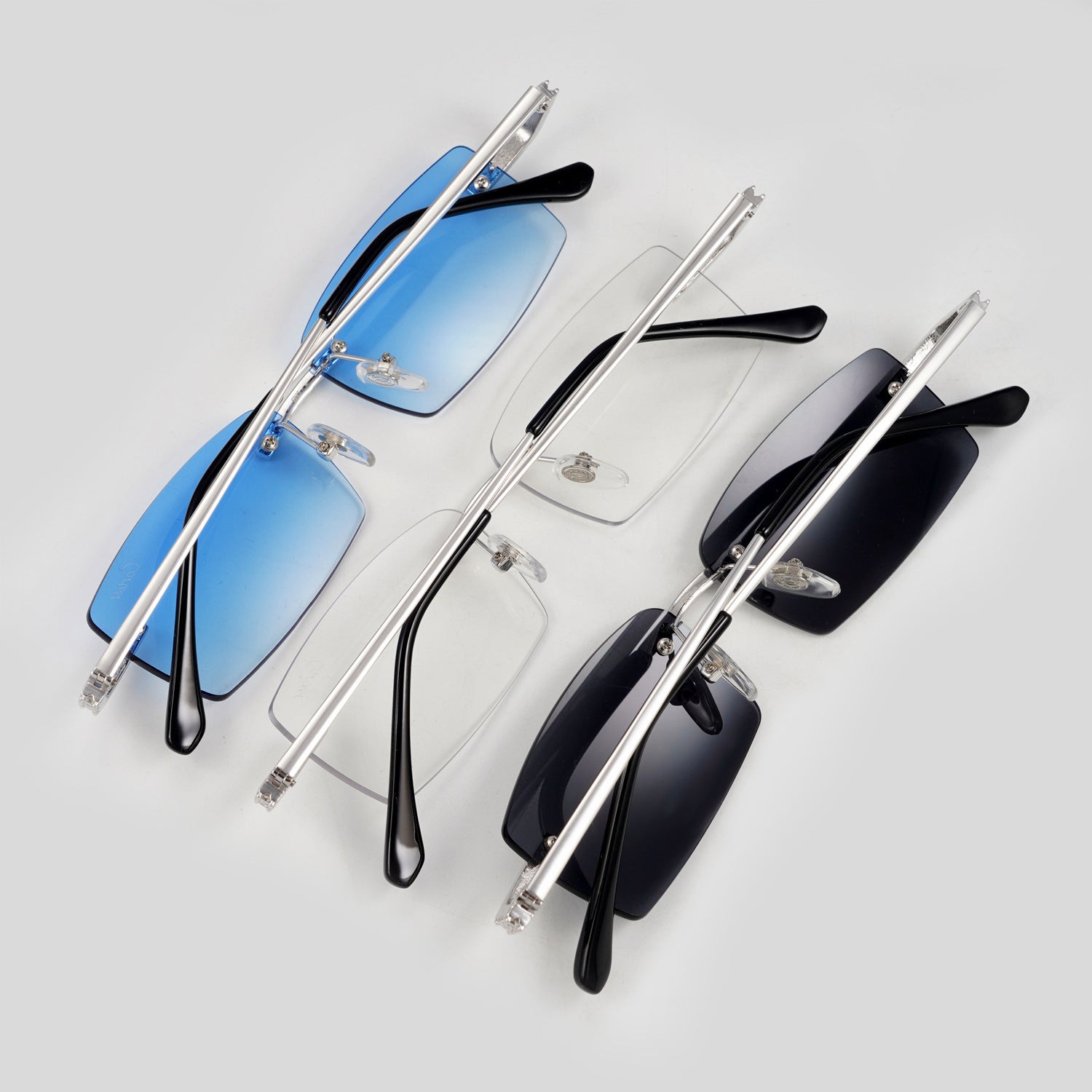 GL Hip-Hop Rimless Sunglasses VVS Moissanite Inlay & Multicolor Gear-Edge Lenses Metal Arms