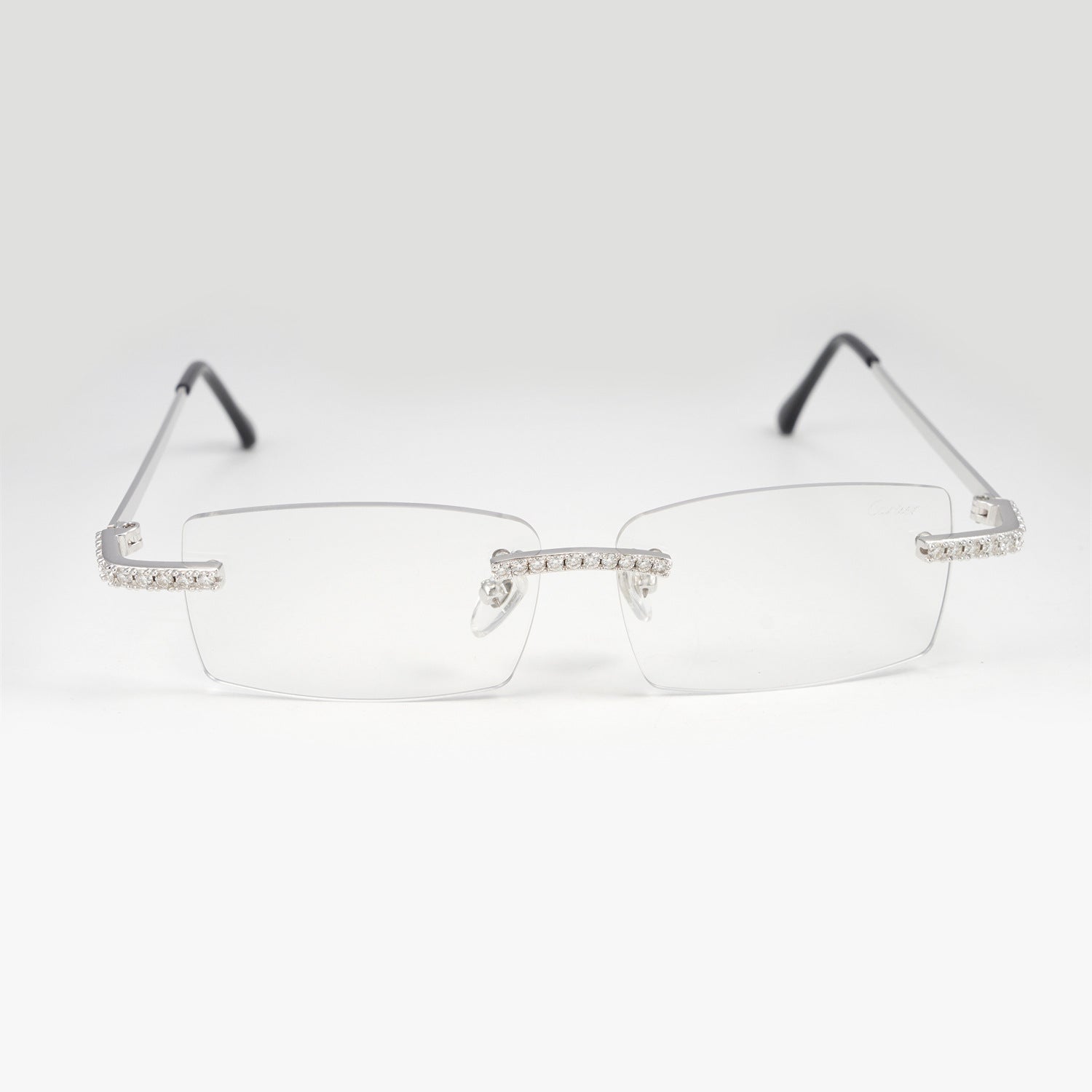 GL Hip-Hop Rimless Sunglasses VVS Moissanite Inlay & Multicolor Gear-Edge Lenses Metal Arms