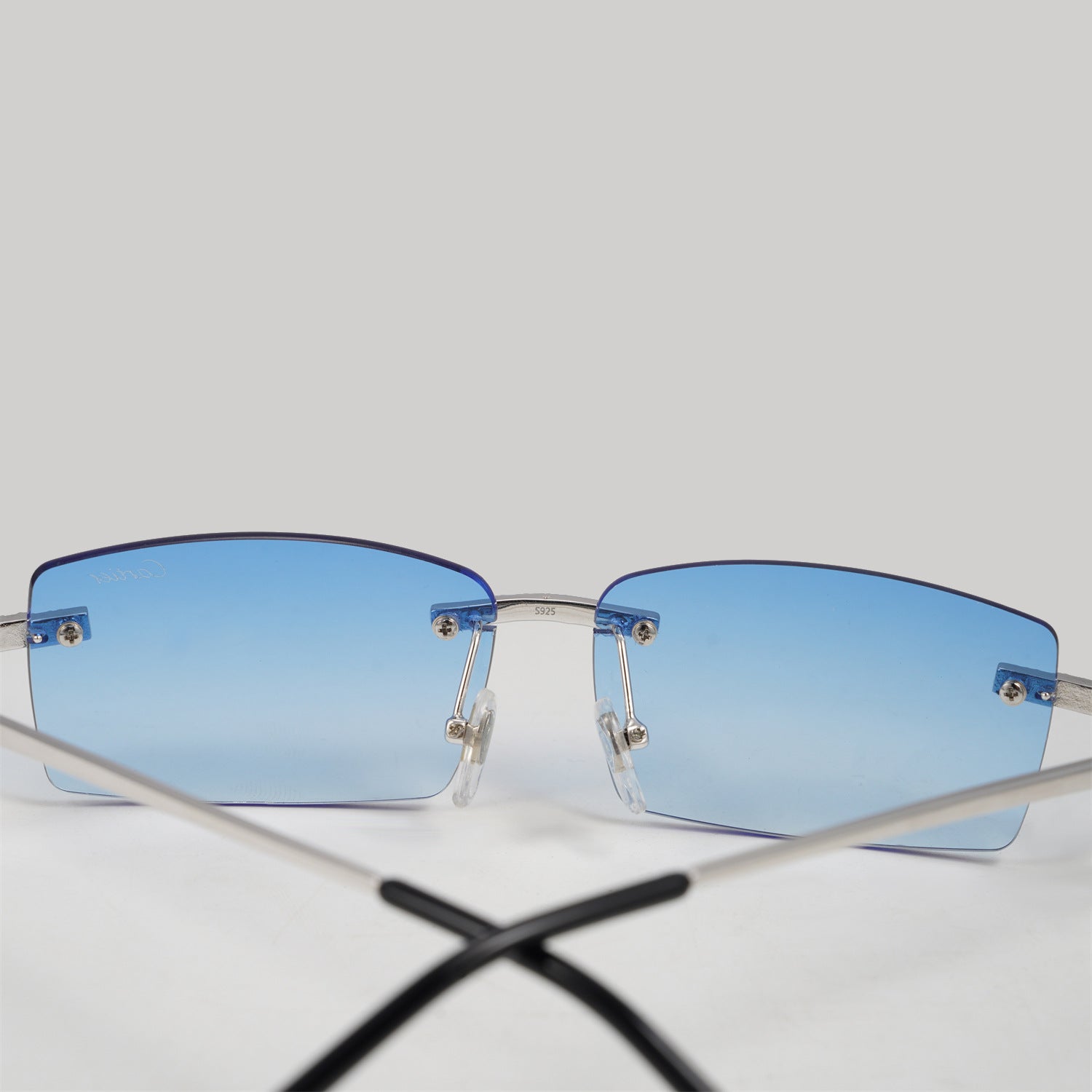 GL Hip-Hop Rimless Sunglasses VVS Moissanite Inlay & Multicolor Gear-Edge Lenses Metal Arms