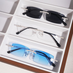 GL Hip-Hop Rimless Sunglasses VVS Moissanite Inlay & Multicolor Gear-Edge Lenses Metal Arms