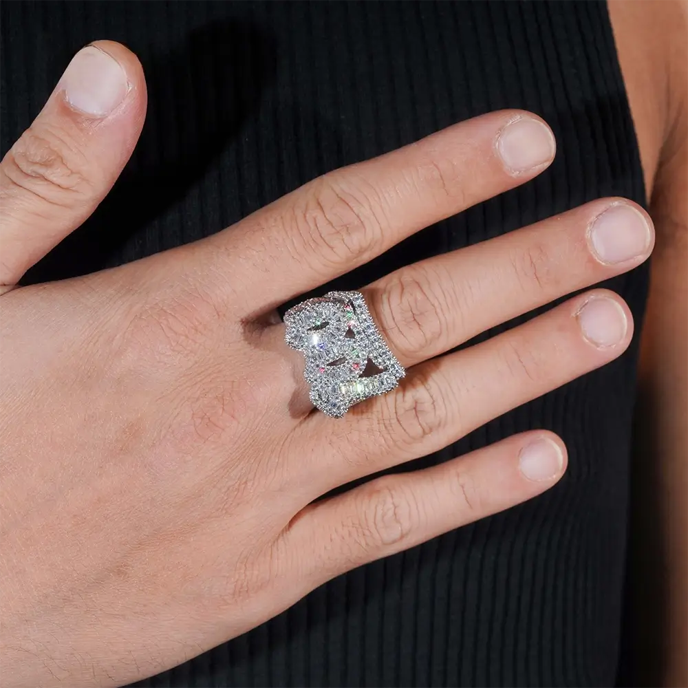 GL Iced Out Prong Setting Baguette Moissanite  Rings