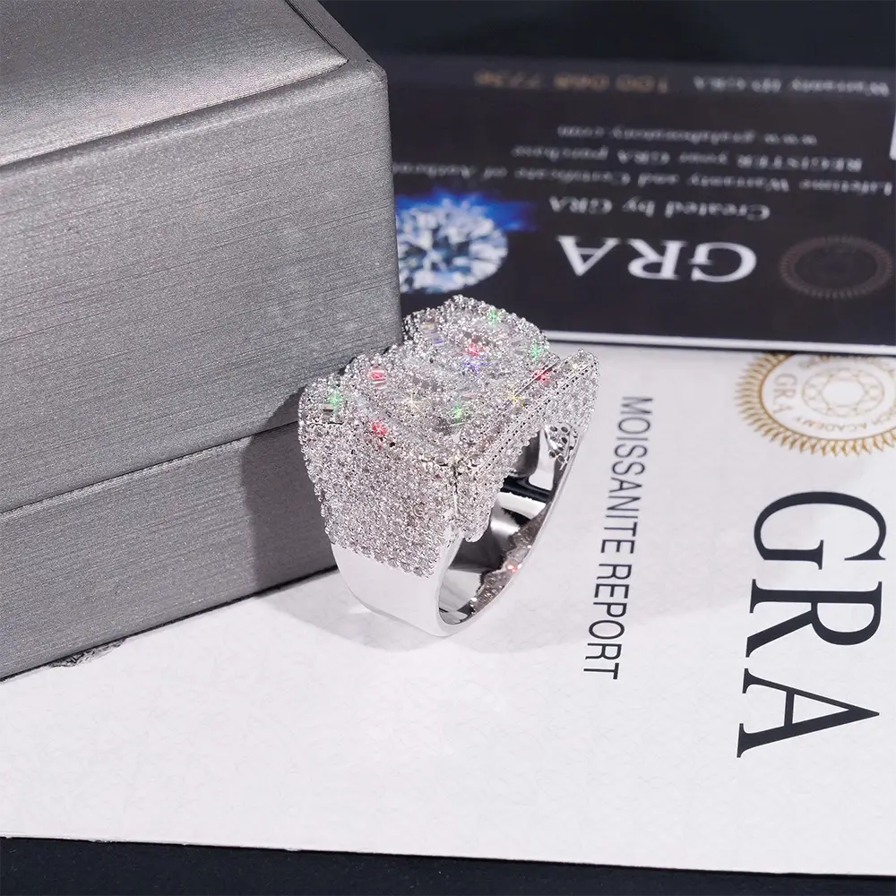 GL Iced Out Prong Setting Baguette Moissanite  Rings