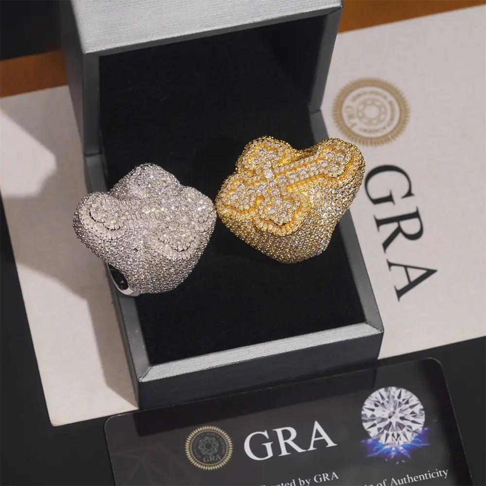 GL Hip Hop Cross Baguette Round Pave Moissanite Diamonds Ring
