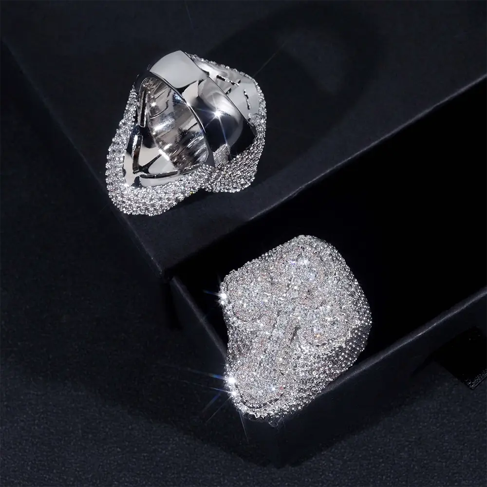 GL Hip Hop Cross Baguette Round Pave Moissanite Diamonds Ring