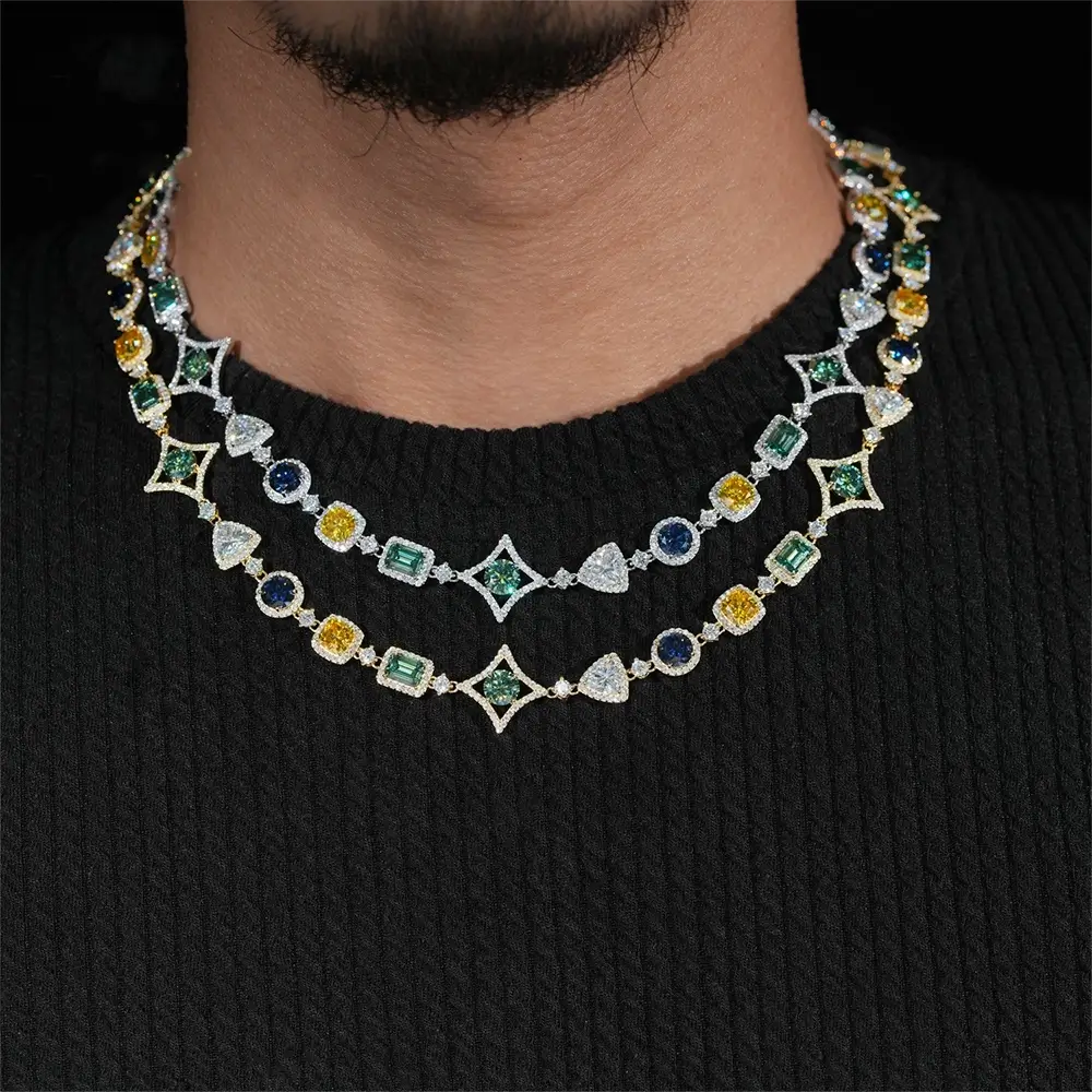 17mm Irregularly shaped Colored Moissanite Cuban link Chain