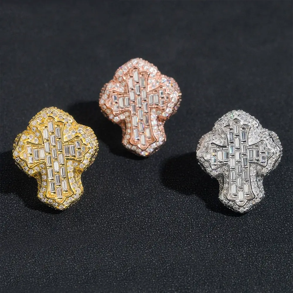 【US 3 Days Delivery】GL Cross Moissanite 925 Sterling Silver Hip Hop Ring