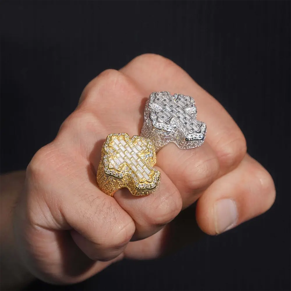 【US 3 Days Delivery】GL Cross Moissanite 925 Sterling Silver Hip Hop Ring