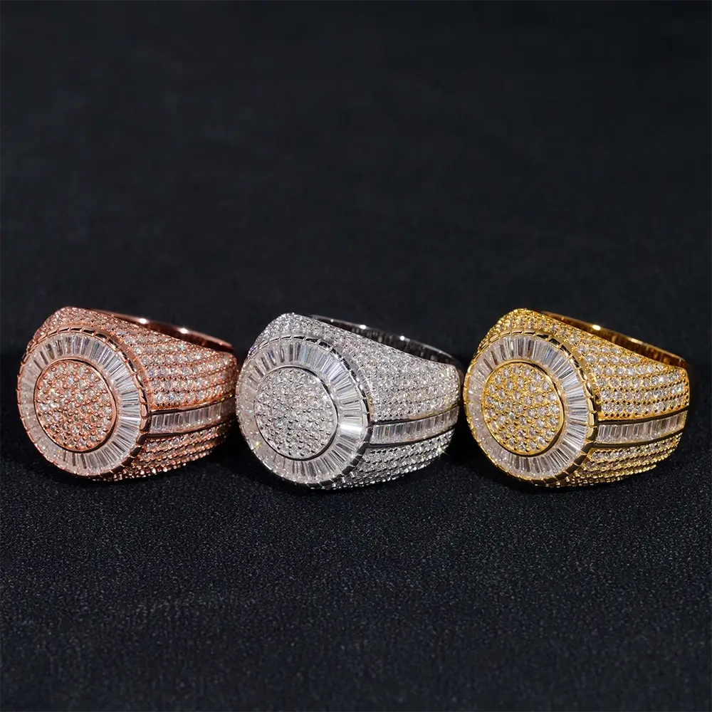 GL Iced Out WS Moissanite Baguette Ring For Men Hip Hop 925 Silver