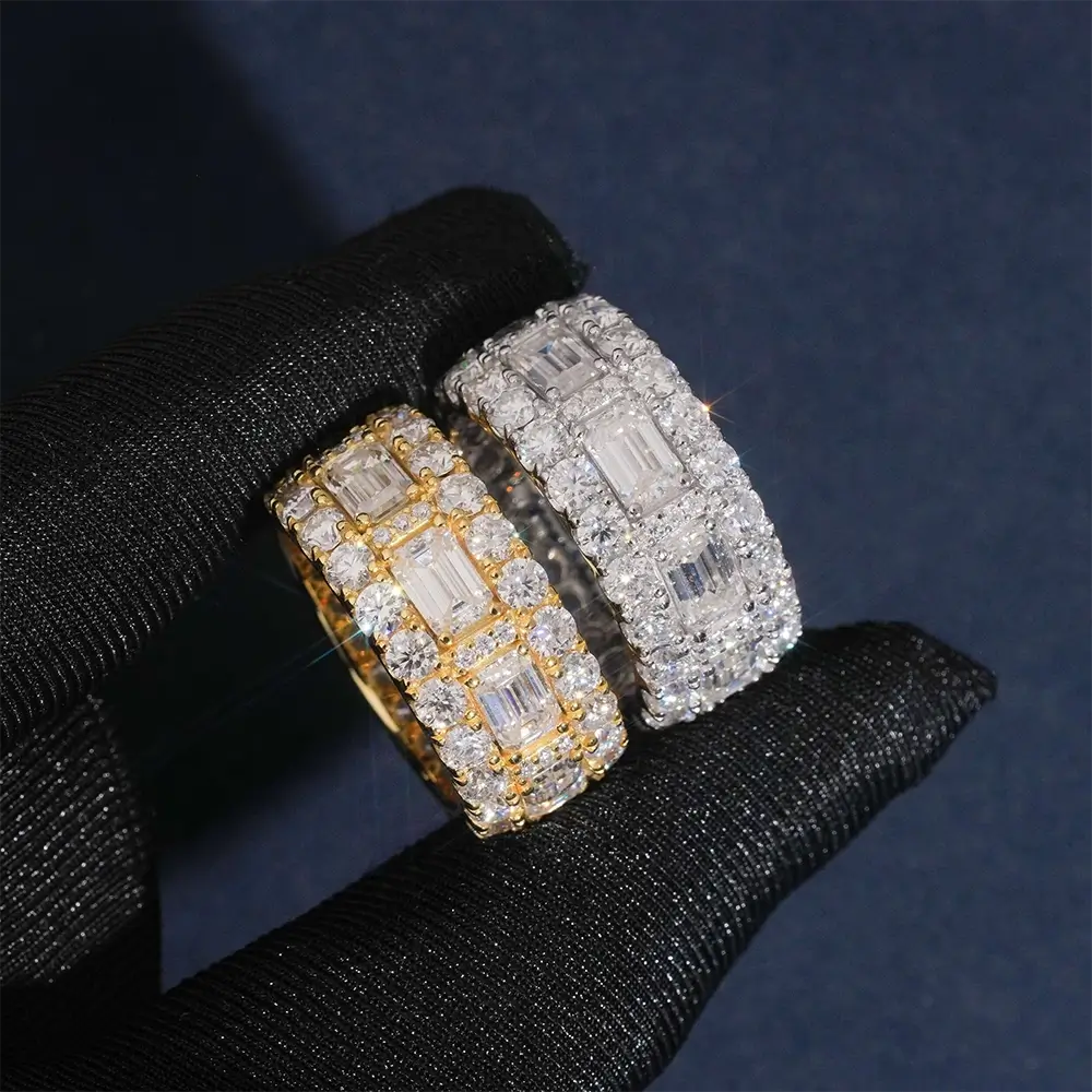 GL Emerald Cut Moissanite Diamond Ring Band For Men