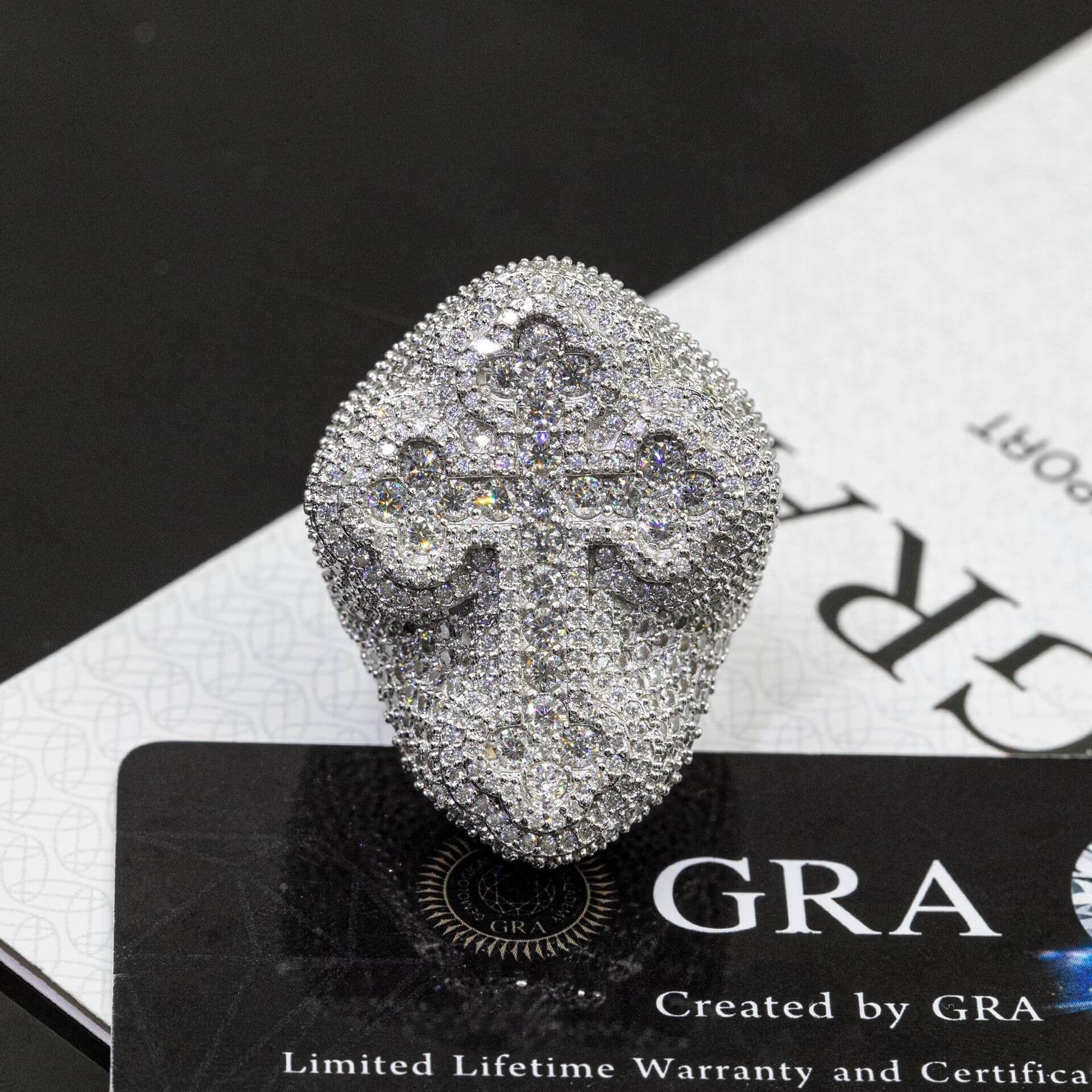 GL Hip Hop Cross Baguette Round Pave Moissanite Diamonds Ring