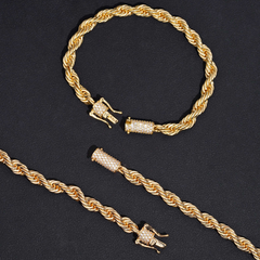 6MM Stainless Steel Rope Chain with VVS Moissanite Clasp - Silver Tone