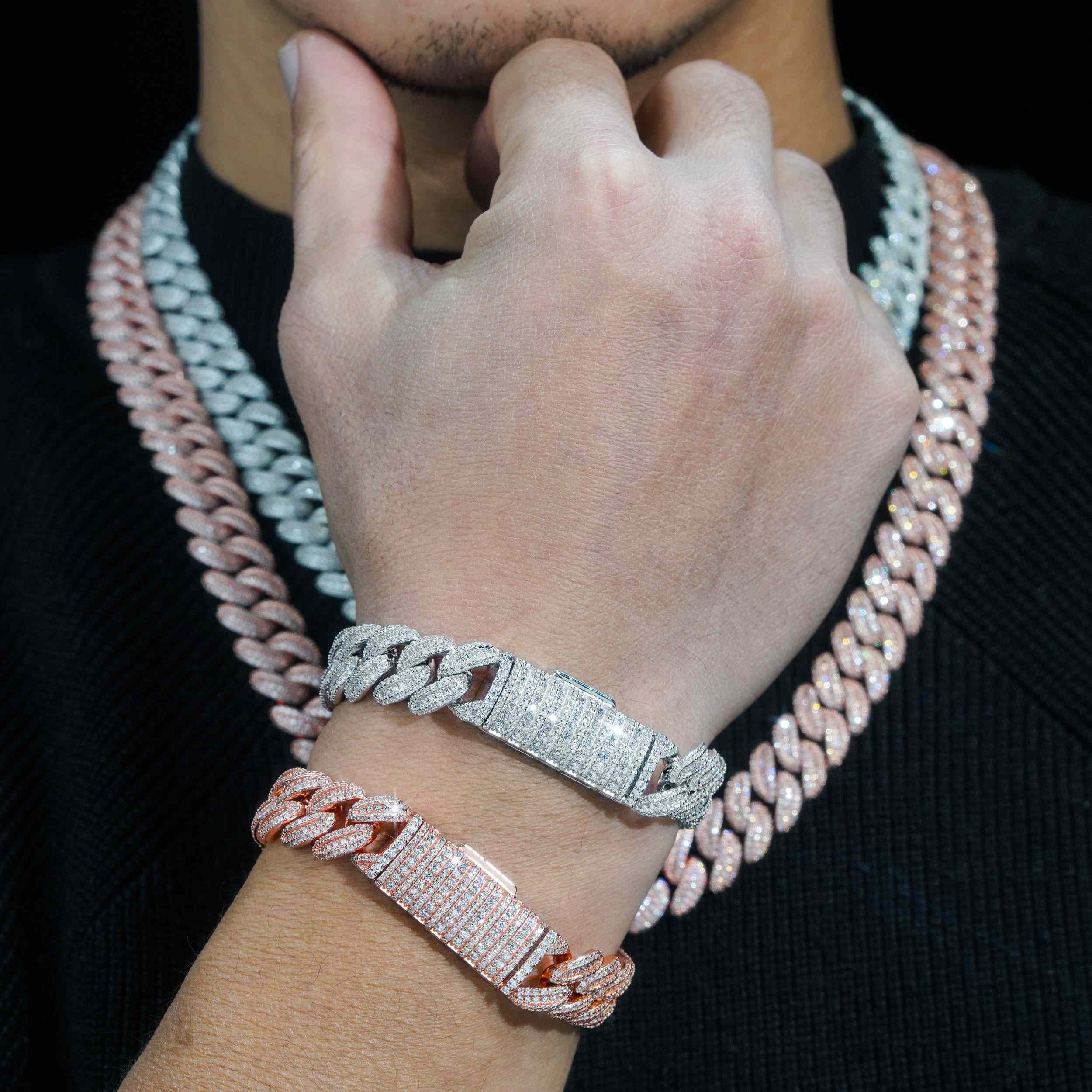 GL 13mm 925 Sterling Silver Zircon Cuban Chain