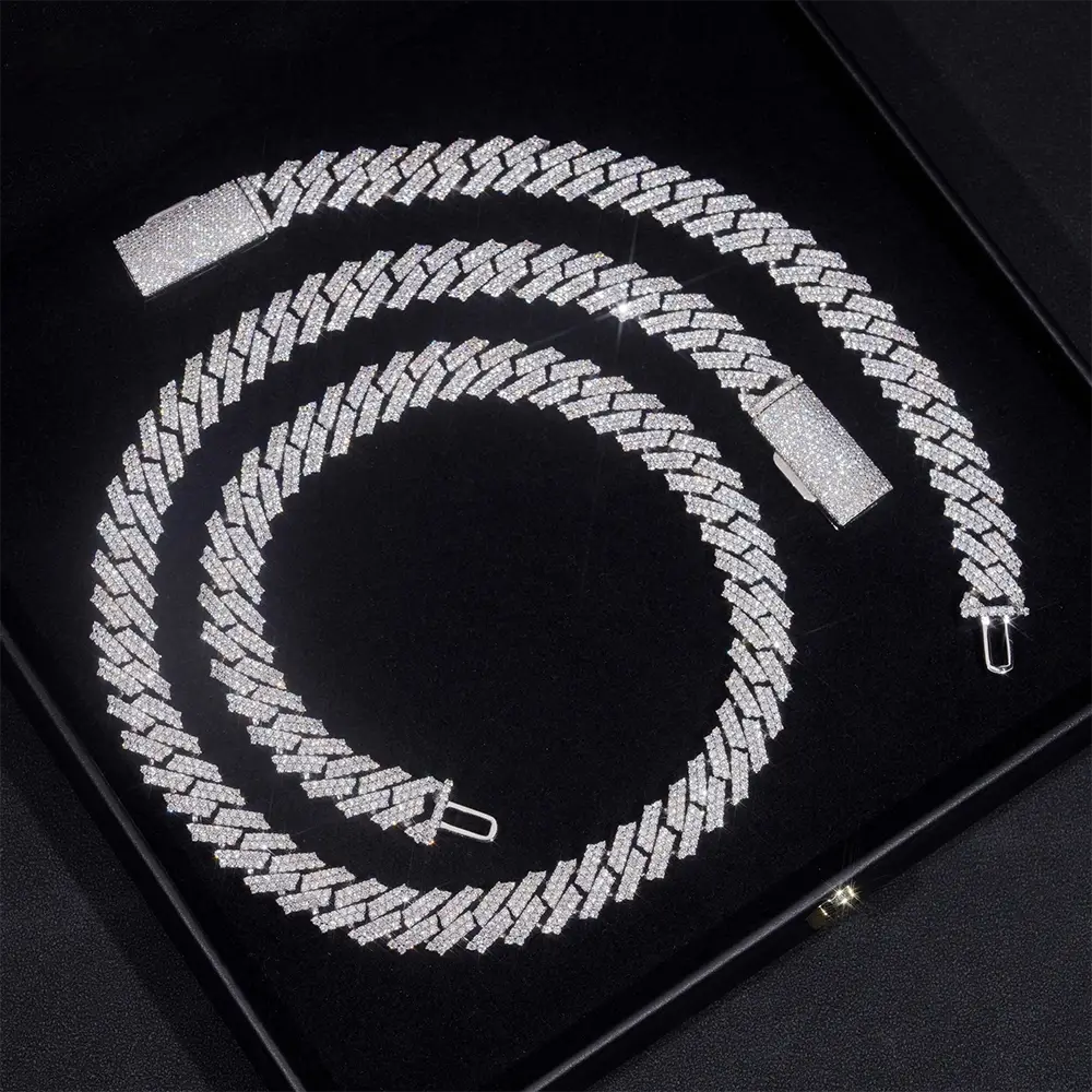 12MM 2 Rows VVS Moissanite Cuban Link Chain