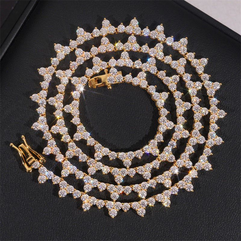 GL S925 Silver 3 Prong Moissanite Diamond Tennis Chain