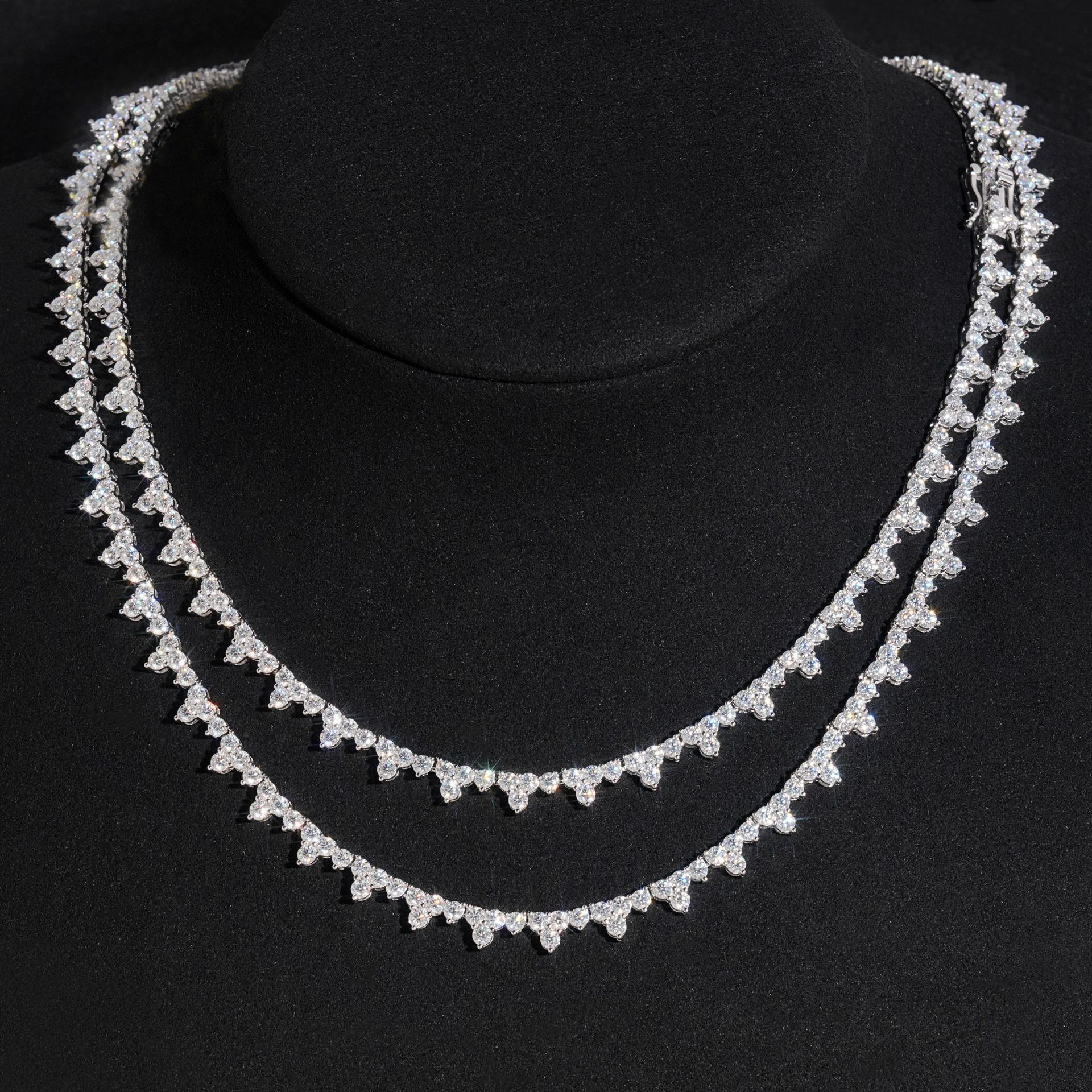 GL S925 Silver 3 Prong Moissanite Diamond Tennis Chain