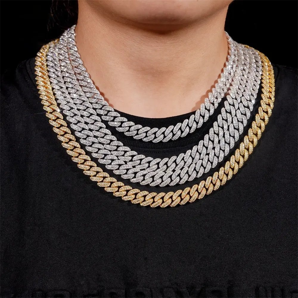 10MM 2 Rows VVS Moissanite Short Buckle Cuban Chain