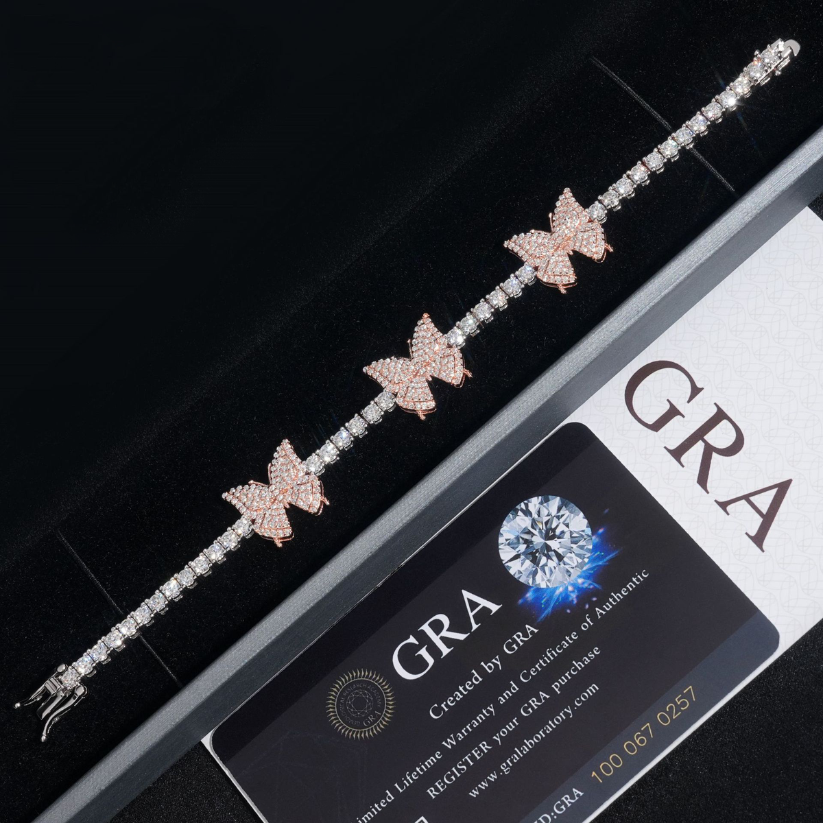 GL Butterfly Iced Out 925 Silver VVS Moissanite Bracelet Tennis Chain