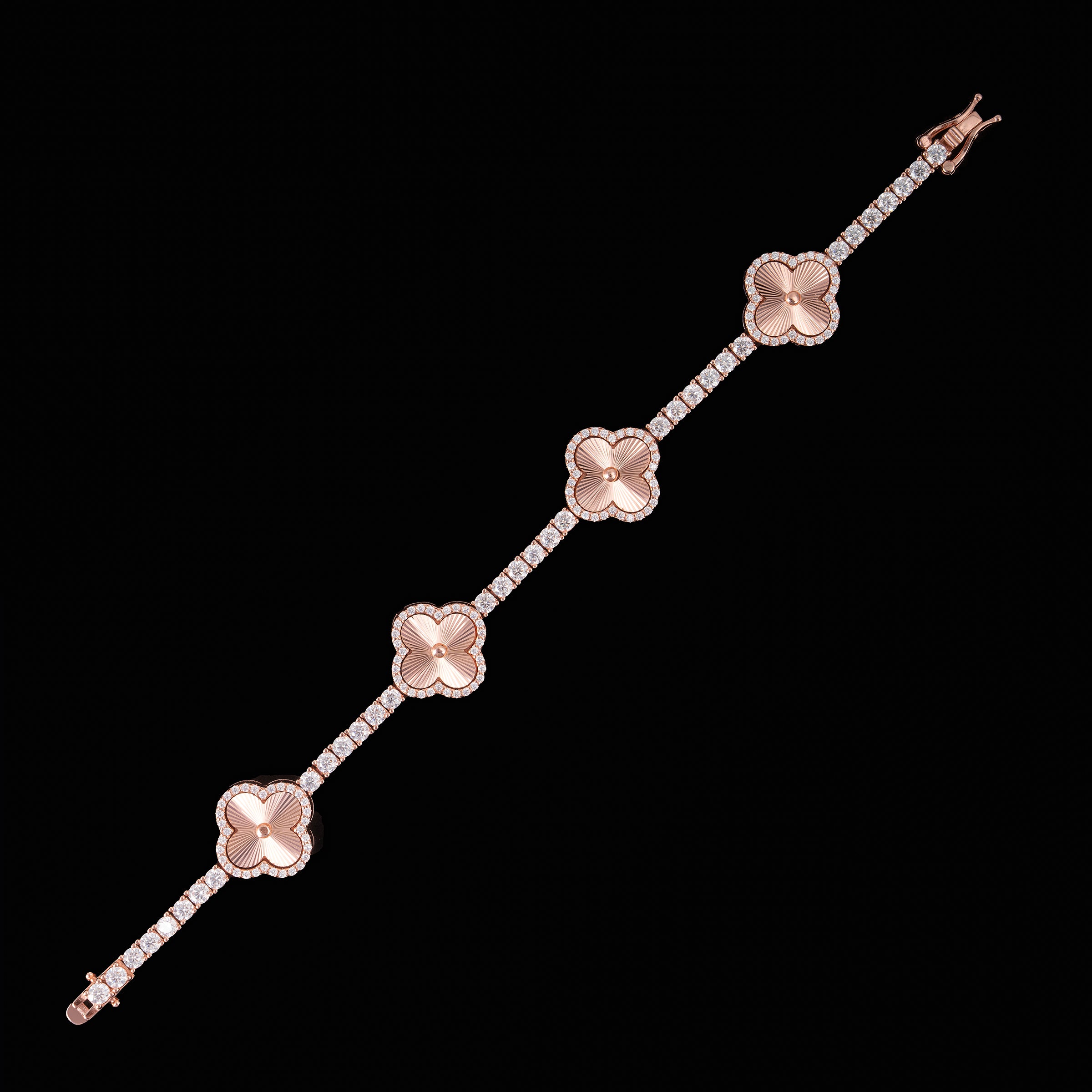 GL Laser Four Leaf Clover 925 Silver Moissanite 3mm Tennis Chain