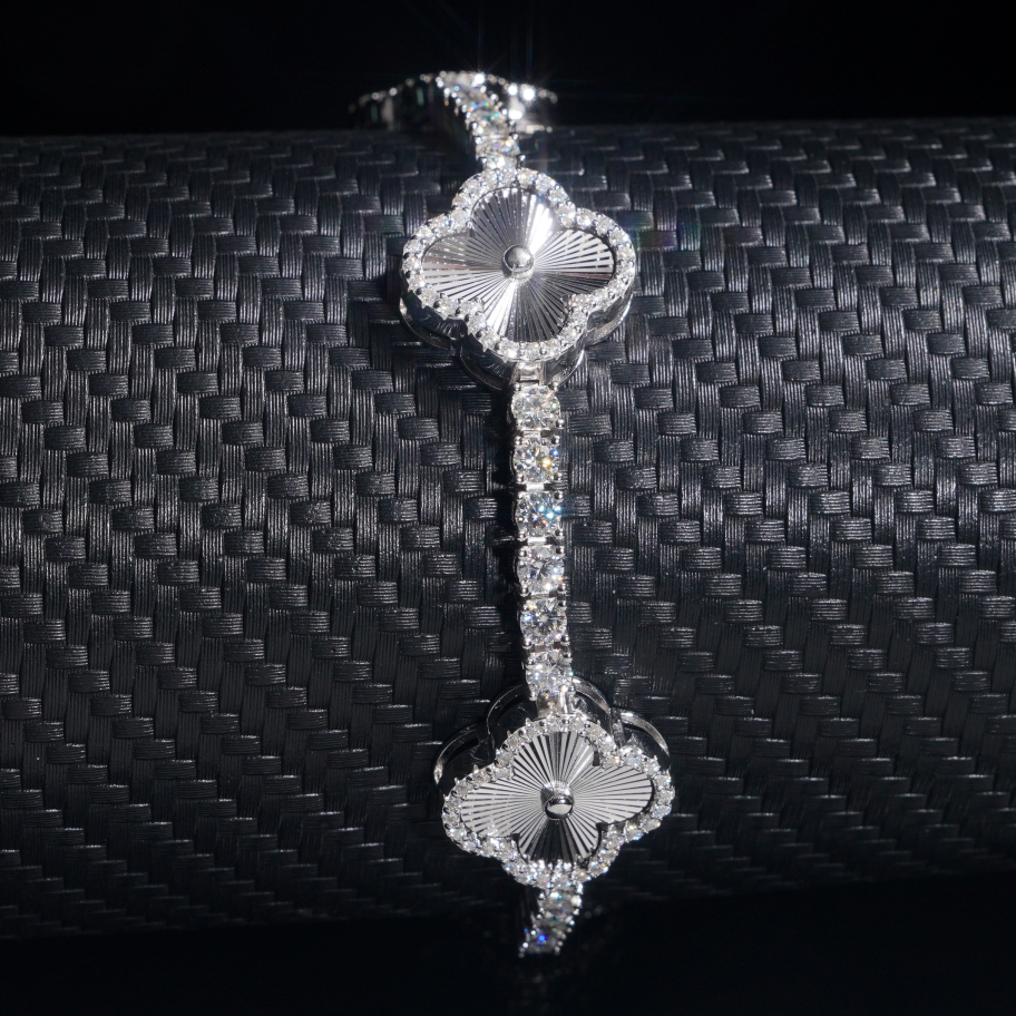 GL Laser Four Leaf Clover 925 Silver Moissanite 3mm Tennis Chain