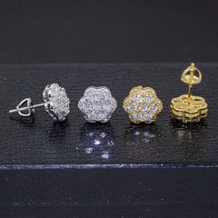 【US 3 Days Delivery】GL 9.2MM Full Moissanite lced Out Flower 16K Gold Plated Stud Earrings