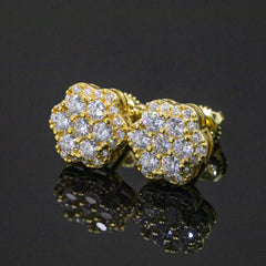 【US 3 Days Delivery】GL 9.2MM Full Moissanite lced Out Flower 16K Gold Plated Stud Earrings