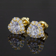 【US 3 Days Delivery】GL 8.5MM VVS Heart Cut Moissanite  lced Out  Stud Earrings 16K Gold Plated