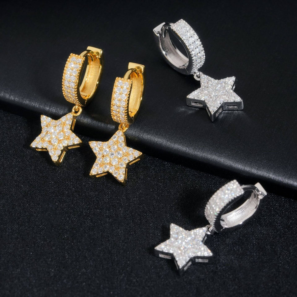 GL VVS Moissanite Diamon Pave Star Hoop Earrings