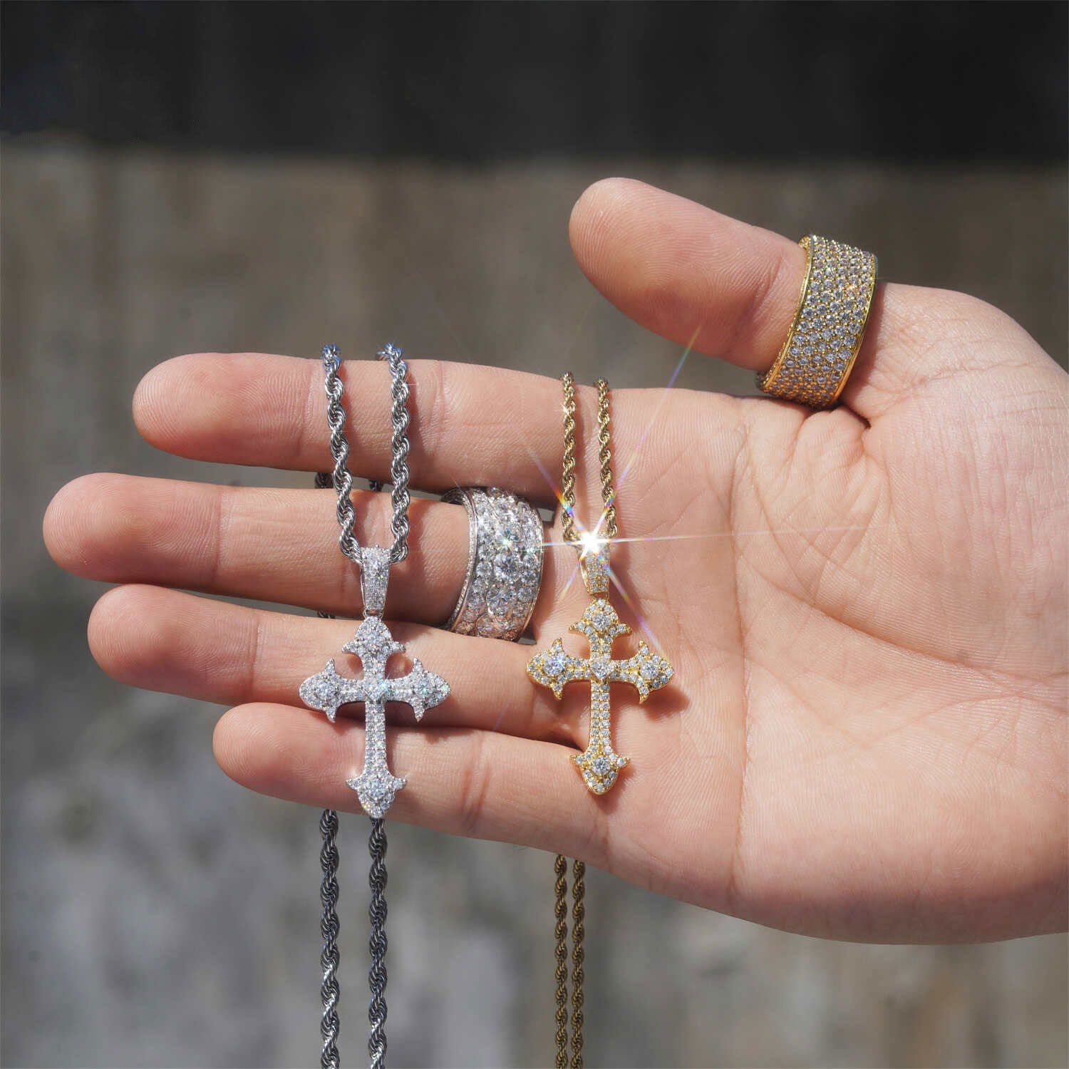 【US 3 Days Delivery】GL Iced Out Cross Princess Cut Moissanite Pendant