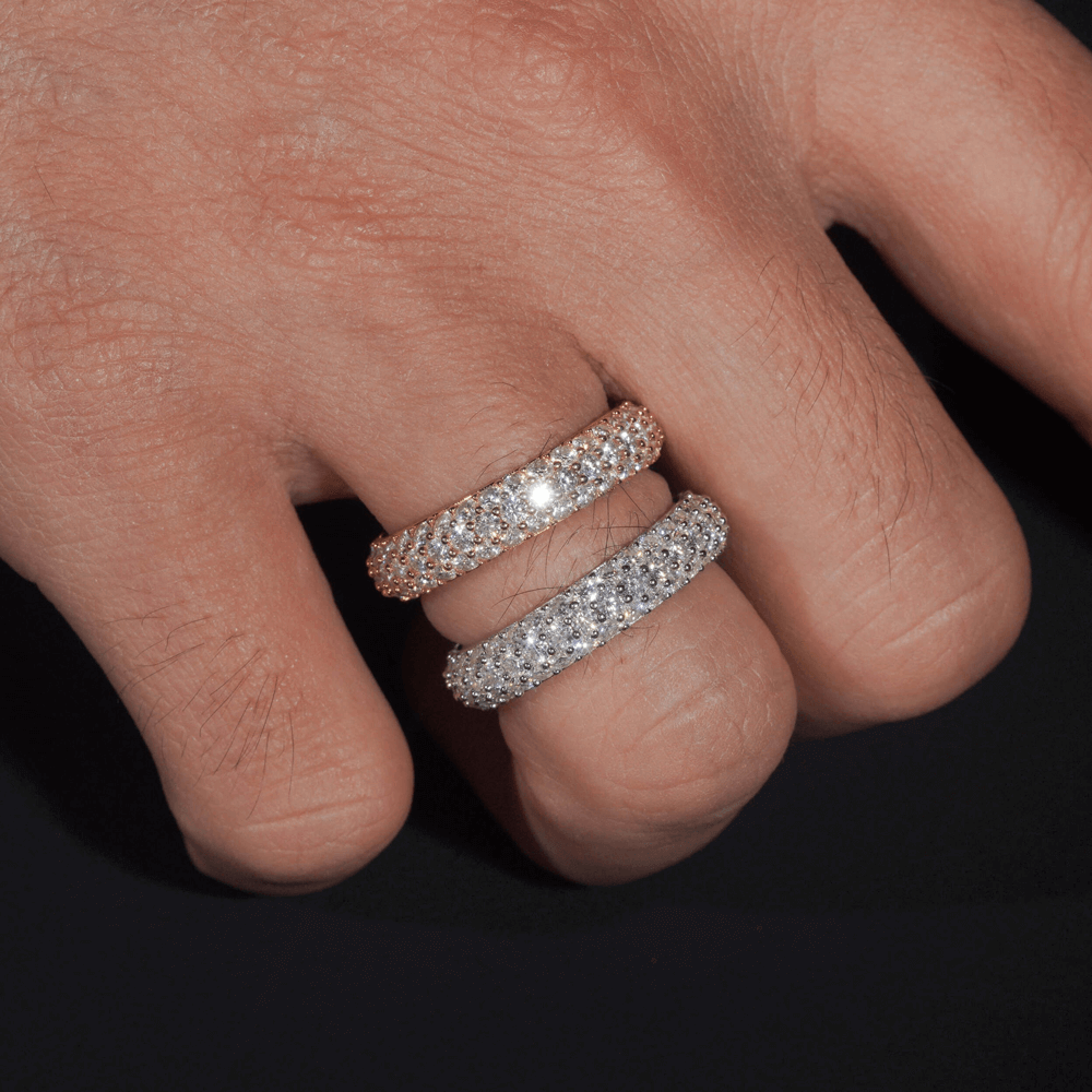GL 3-Rows Vvs Moissanite Diamond Eternity Ring For Men Solid Silver Hip Hop Ring