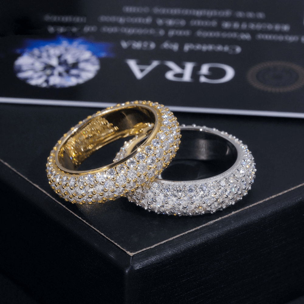 GL 4-Rows Vvs Moissanite Diamond Eternity Ring For Men  Silver Hip Hop Ring