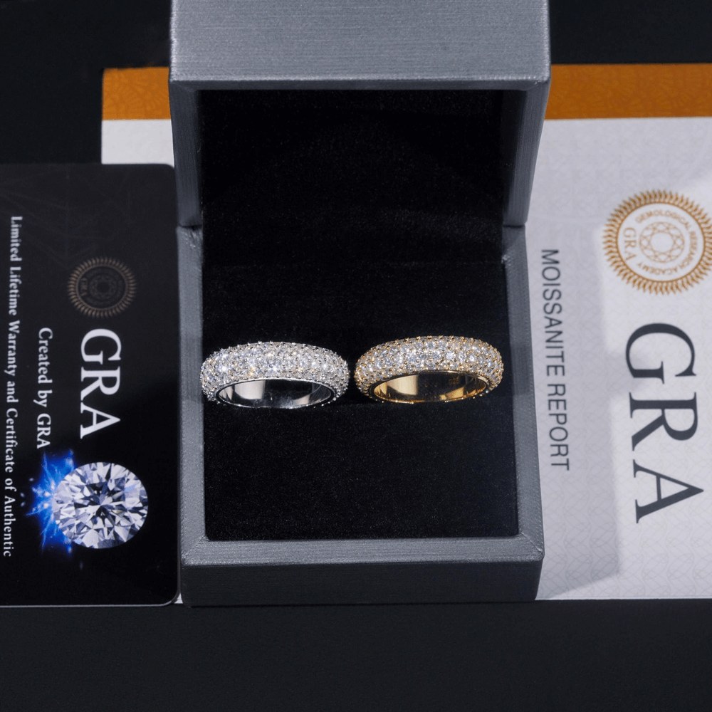 GL 4-Rows Vvs Moissanite Diamond Eternity Ring For Men  Silver Hip Hop Ring