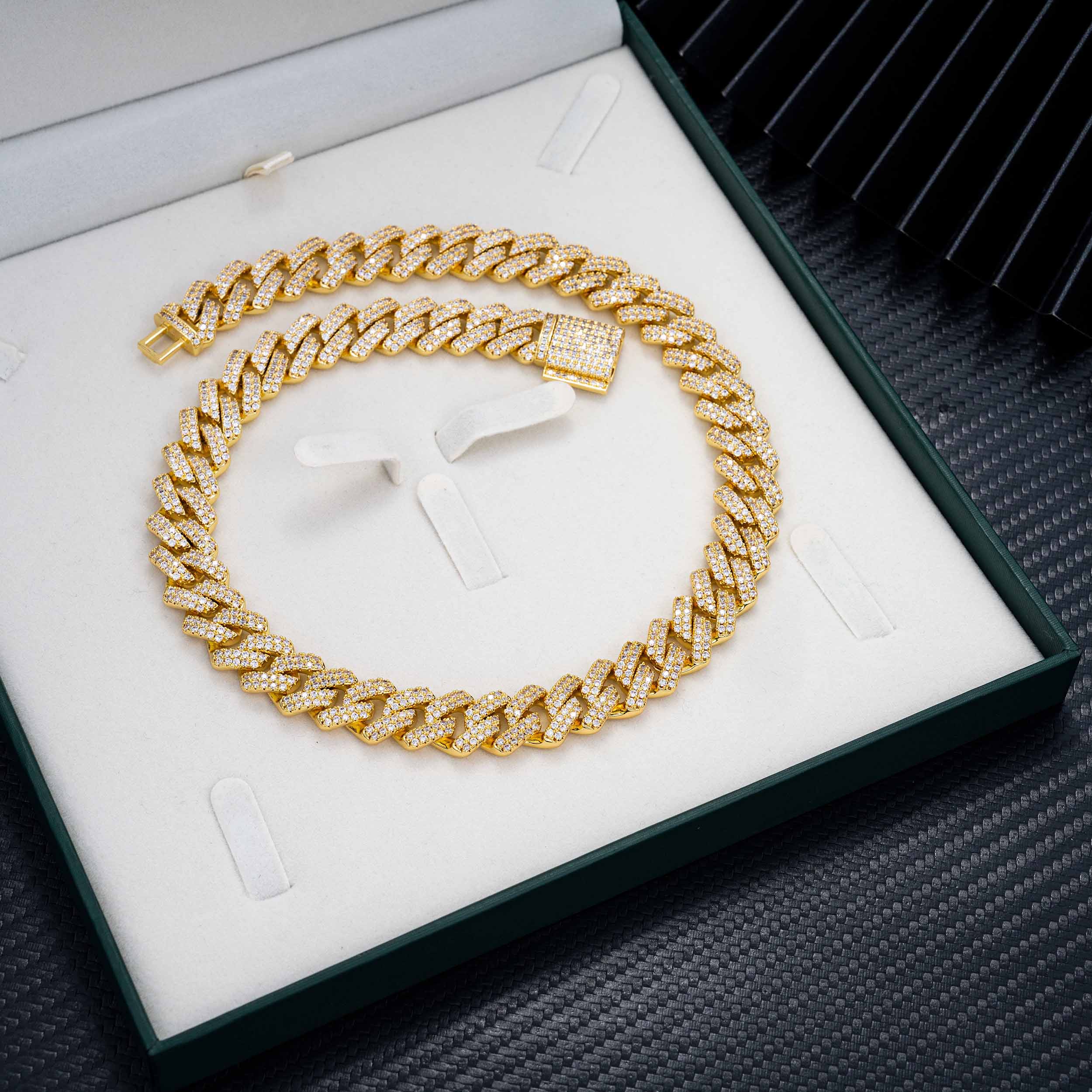 14MM 2 Rows VVS Moissanite EDG Cuban Link Chain