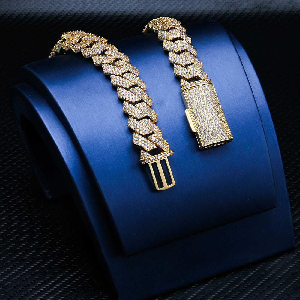 GL 20mm Rows Hip Hop Jewelry Choker VVS Moissanite Iced Out Cuban Link Chain Necklace