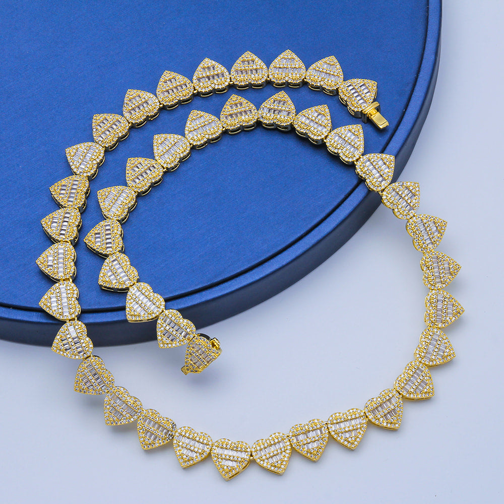 GL Heart Shape Hip Hop Iced Out CZ Baguette Diamond Chain