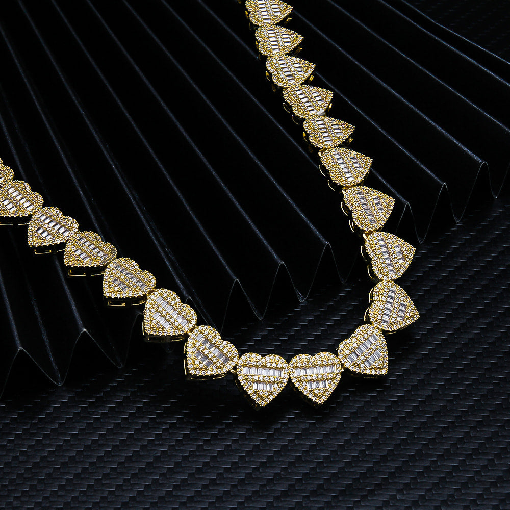 GL Heart Shape Hip Hop Iced Out CZ Baguette Diamond Chain