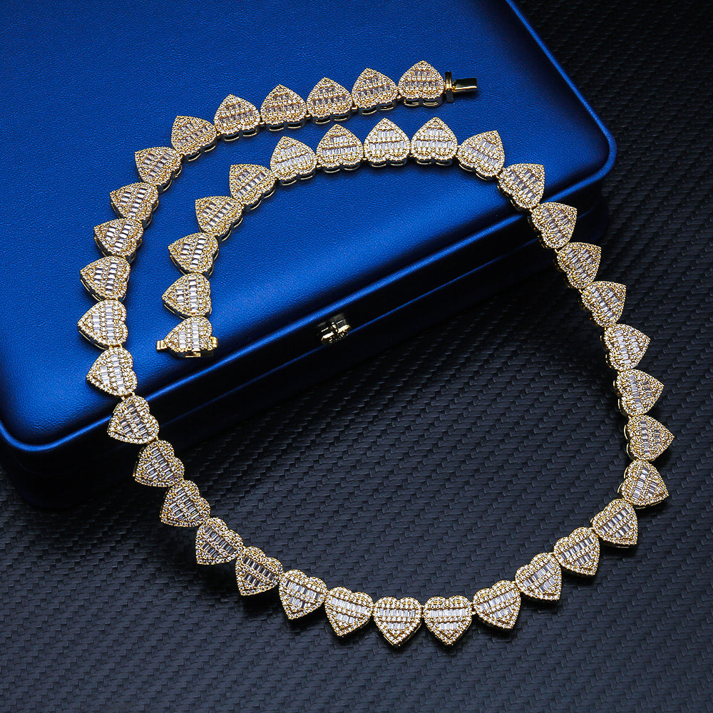 GL Heart Shape Hip Hop Iced Out CZ Baguette Diamond Chain