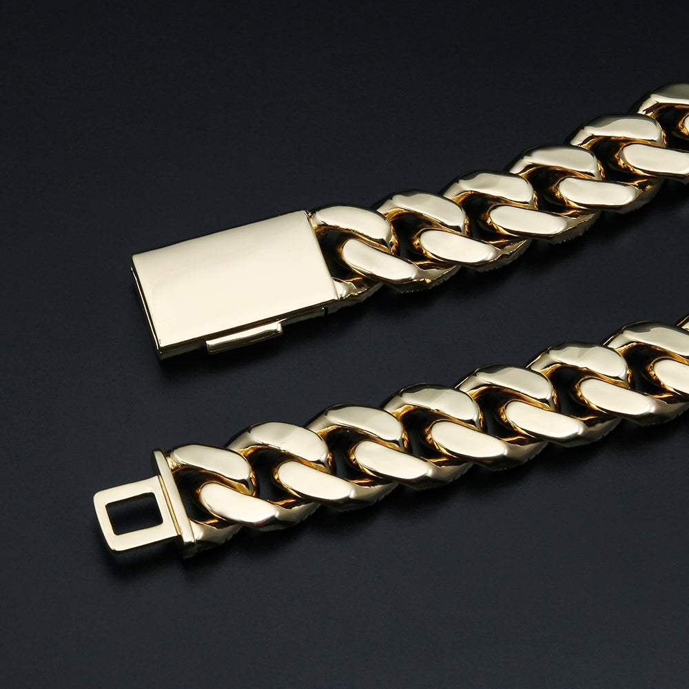 18mm Gold Plated VVS Moissanite Iced Out Diamond Miami Cuban Link Chain Necklace