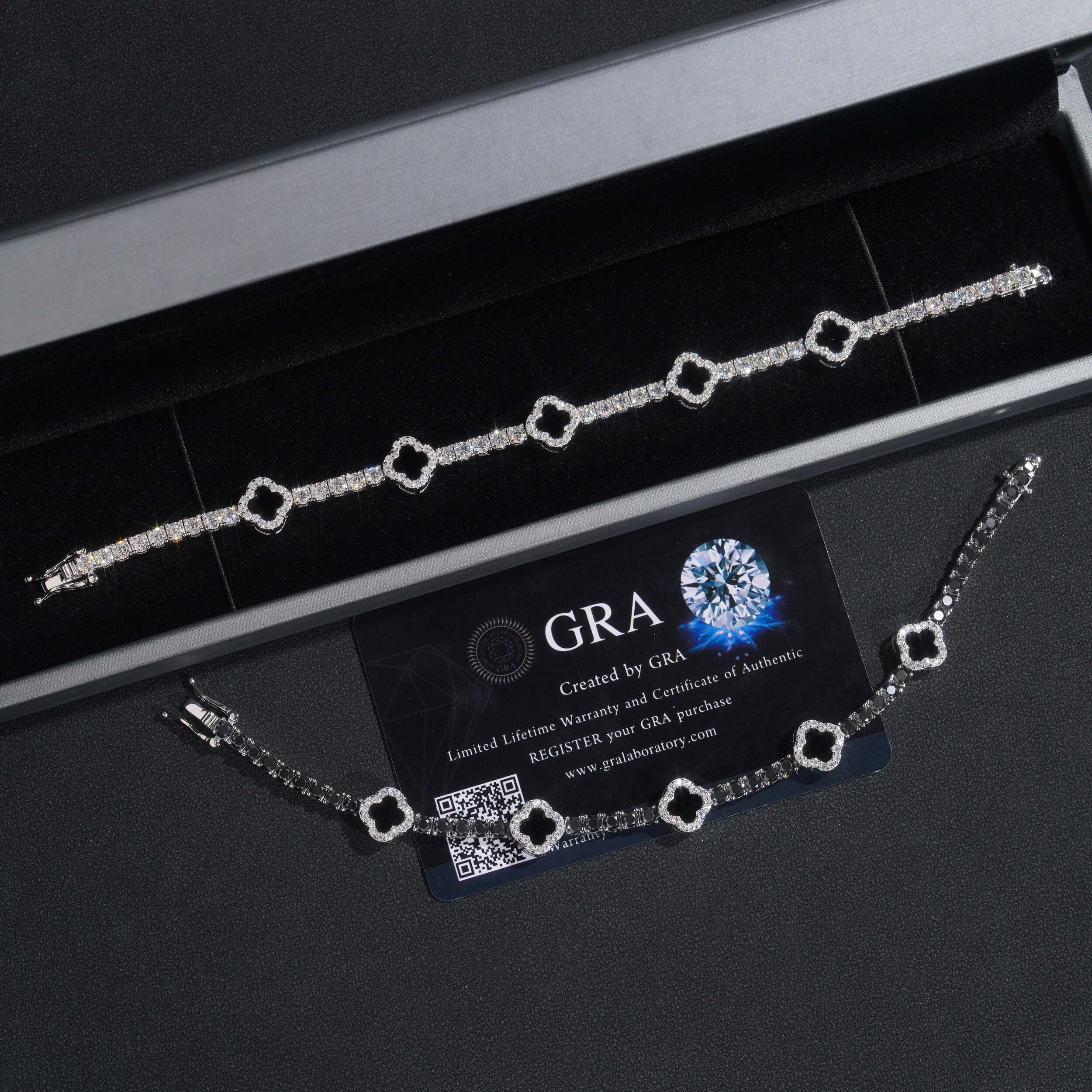 GL Black Onyx Clover 925 Silver Moissanite 3mm Tennis Chain