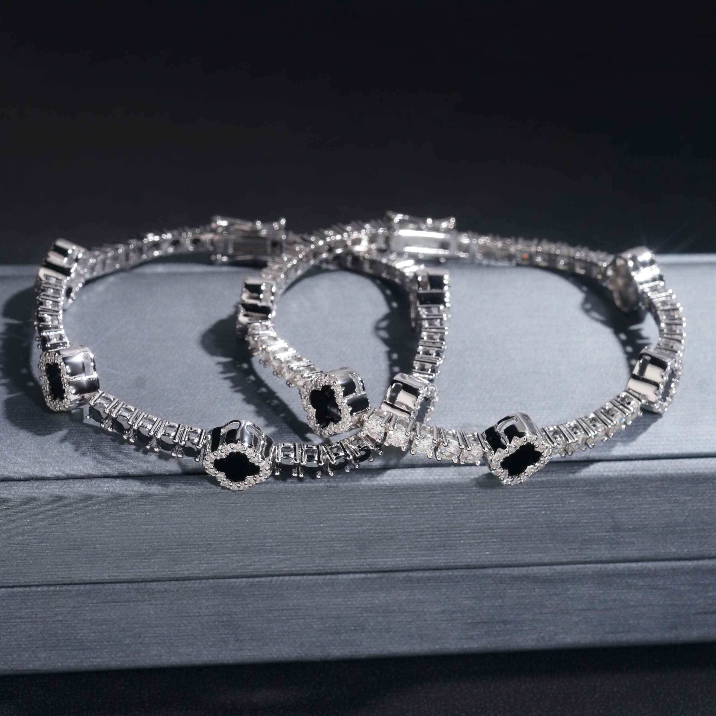 GL Black Onyx Clover 925 Silver Moissanite 3mm Tennis Chain