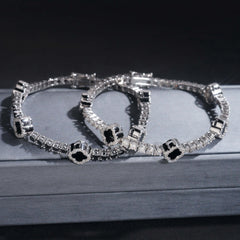 GL Black Onyx Clover 925 Silver Moissanite 3mm Tennis Chain